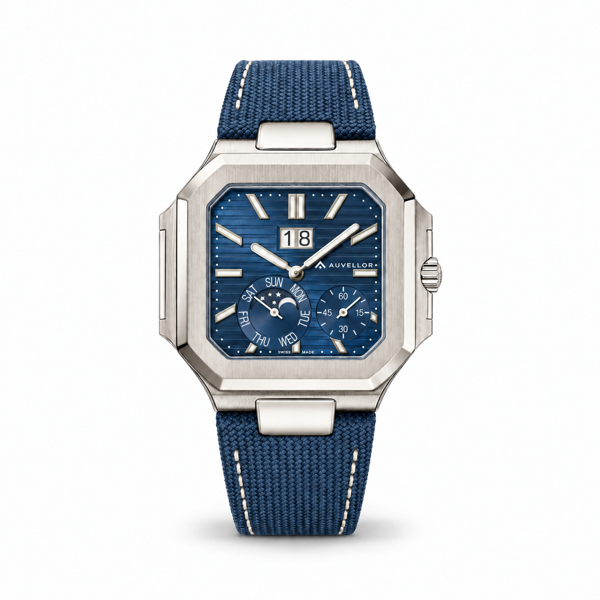 Auvellor Calystron – Blue Dial — front view on white background