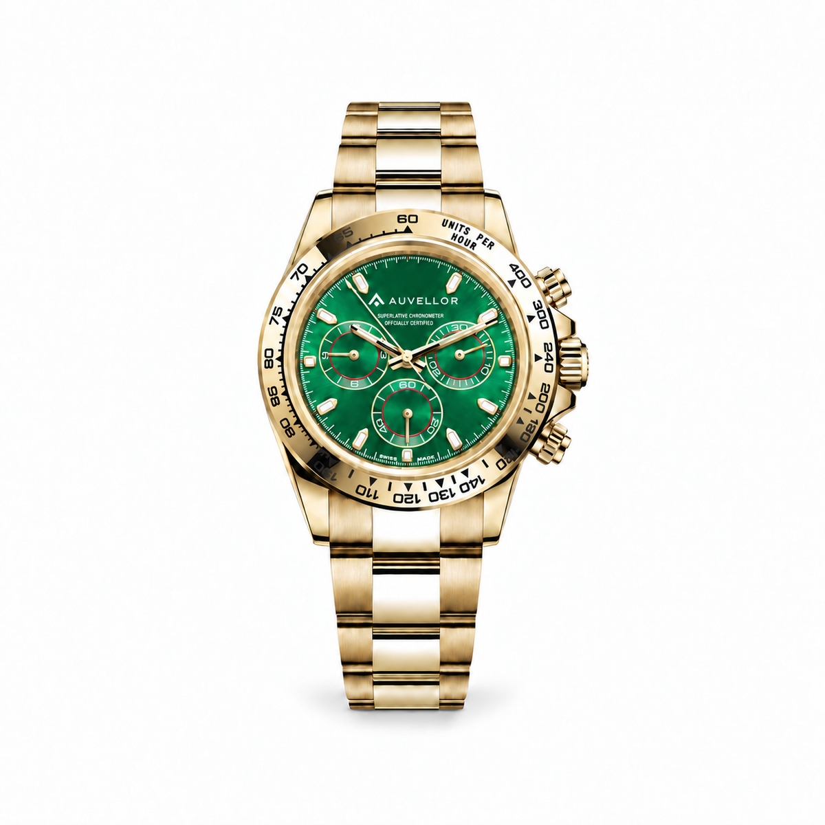 Auvellor Zephyron Chronograph – Green Dial — front view on white background